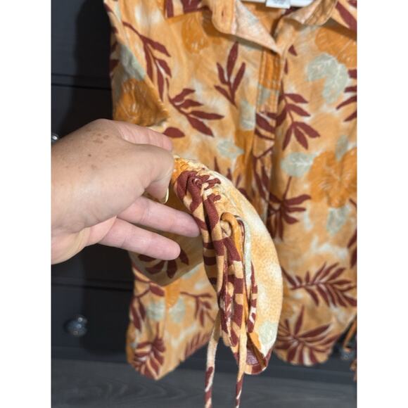 John Paul Richard Uniform Womens Plus 2XL 100% Linen Button Down Floral Blouse - Picture 5 of 7